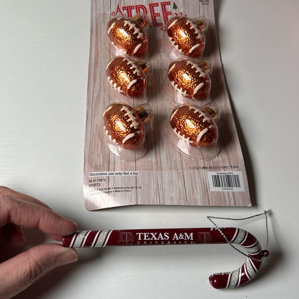 Texas A&M Candy Cane‎ Ornament and Football Ornaments Bundle